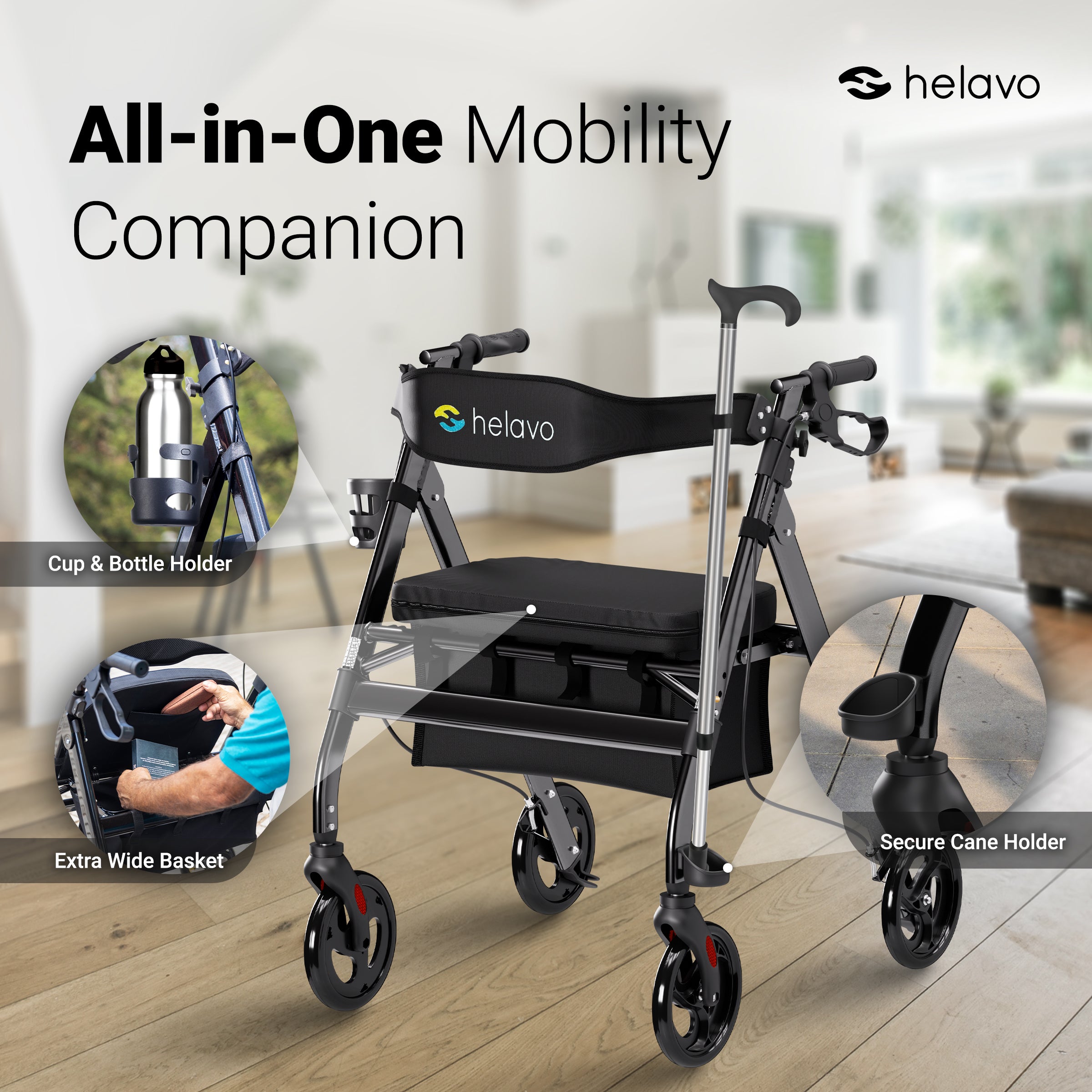 Heavy-duty rollator extra wide H1050 black