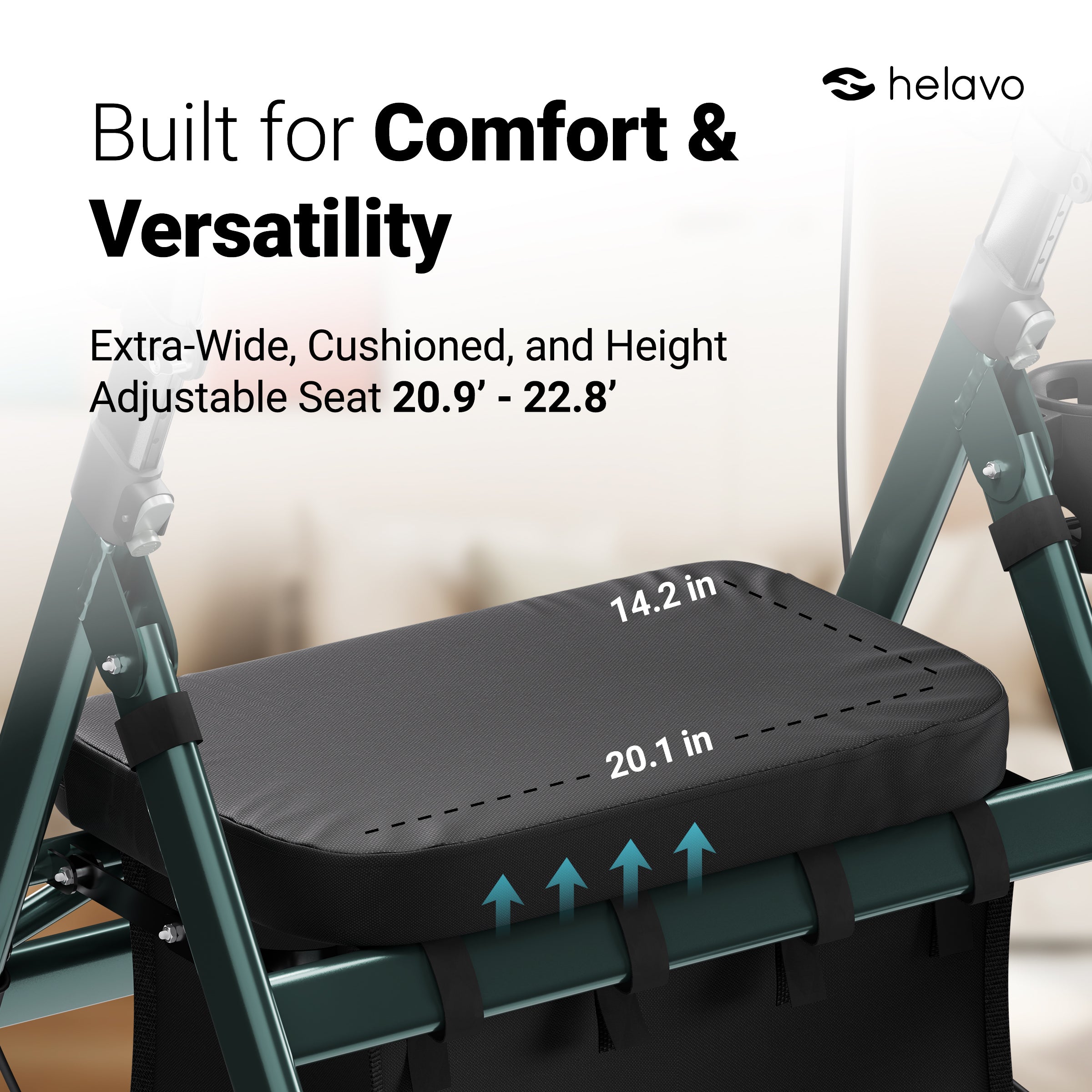 Extra wide heavy-duty Arthritis rollator with armrests H1360 Green
