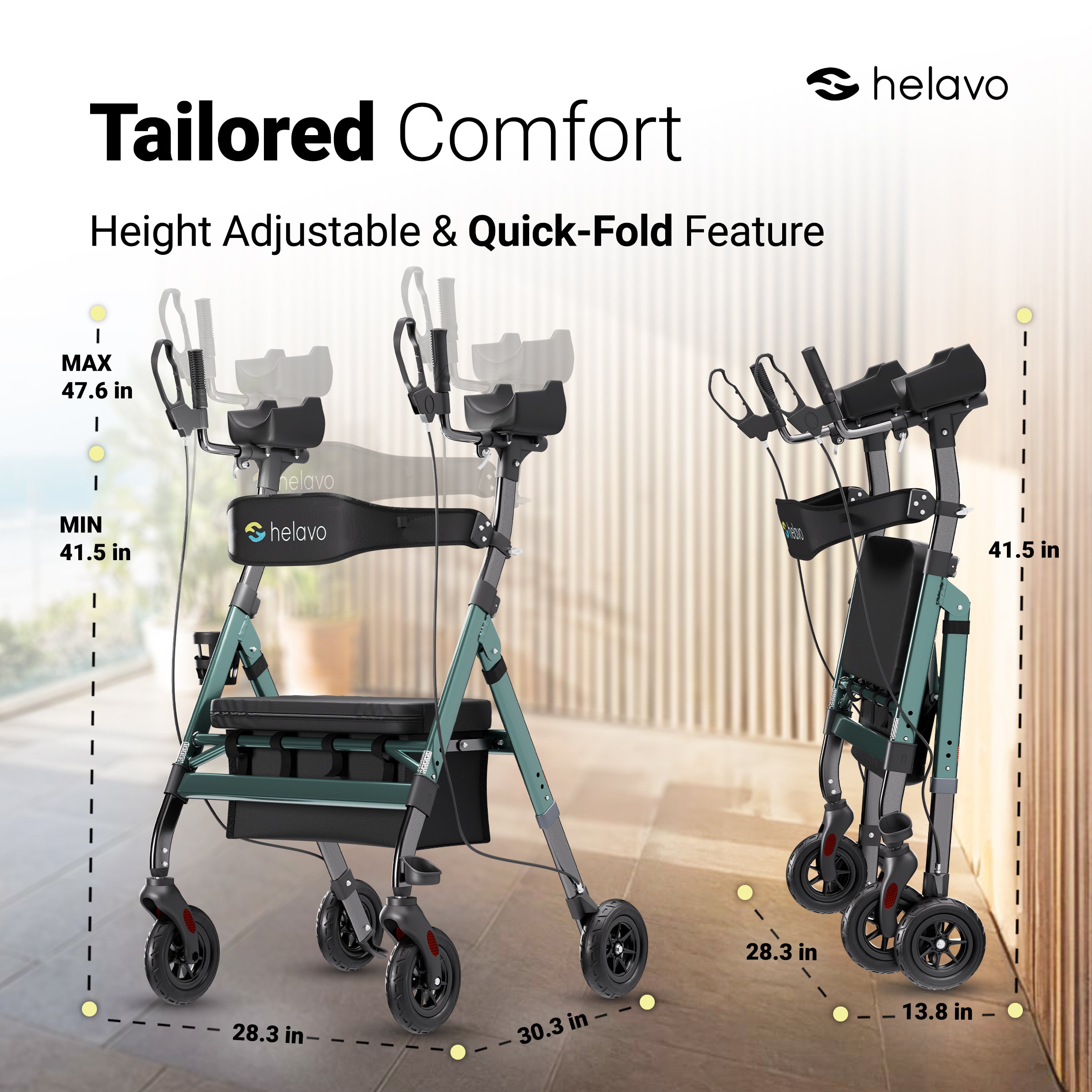 Extra wide heavy-duty Arthritis rollator with armrests H1360 Green