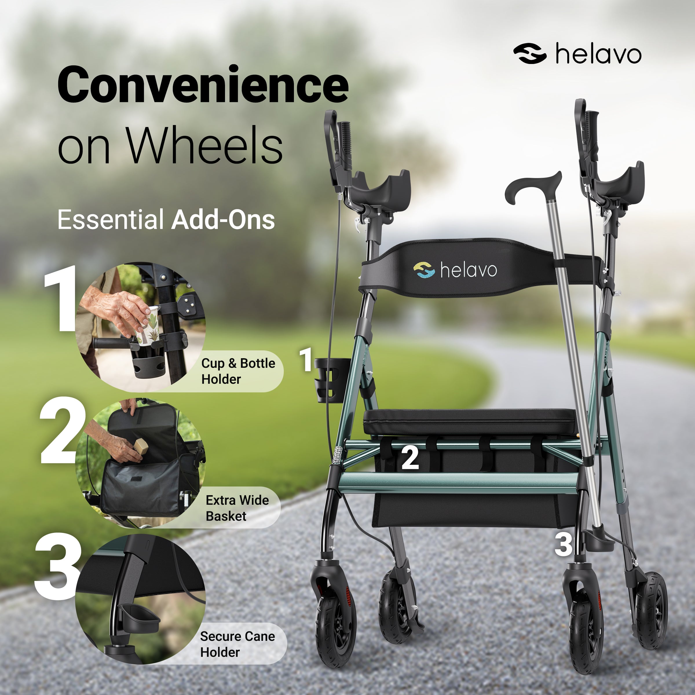 Extra wide heavy-duty Arthritis rollator with armrests H1360 Green