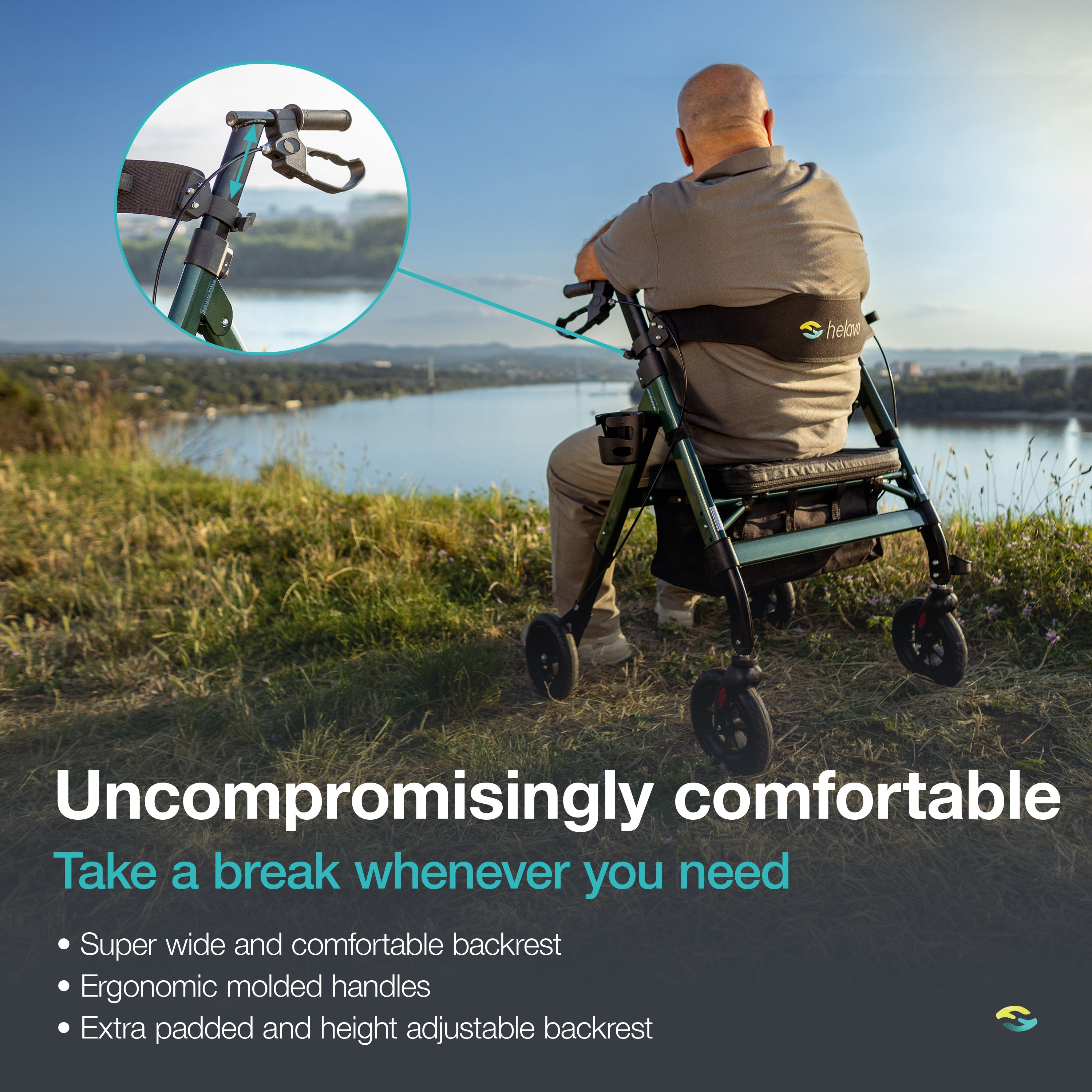 Outdoor Extra Wide Heavy-Duty Rollator with Puncture-Proof Solid Rubber Tires H1150 Green