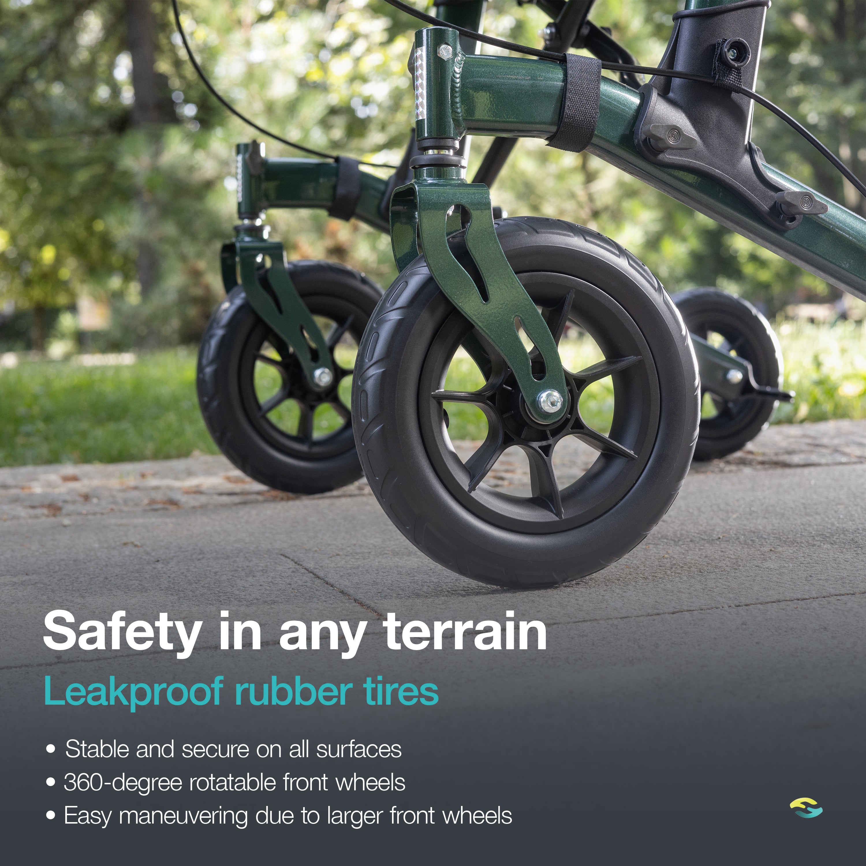 Outdoor Arthritis Rollator with Puncture-Proof Solid Rubber Tires H1160 Green