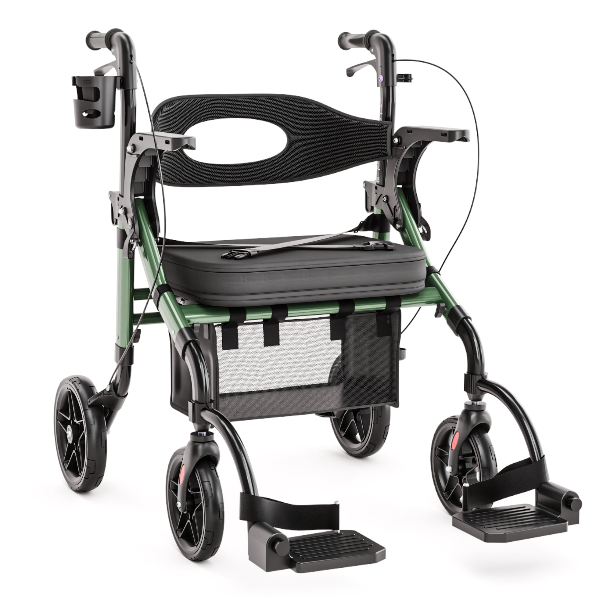 Wide 2 in 1 Walker Wheelchair Combo, All Terrain 10" Wheels | Rollator Transport Chair Combo, Foldable Aluminum Rollator with Footrests