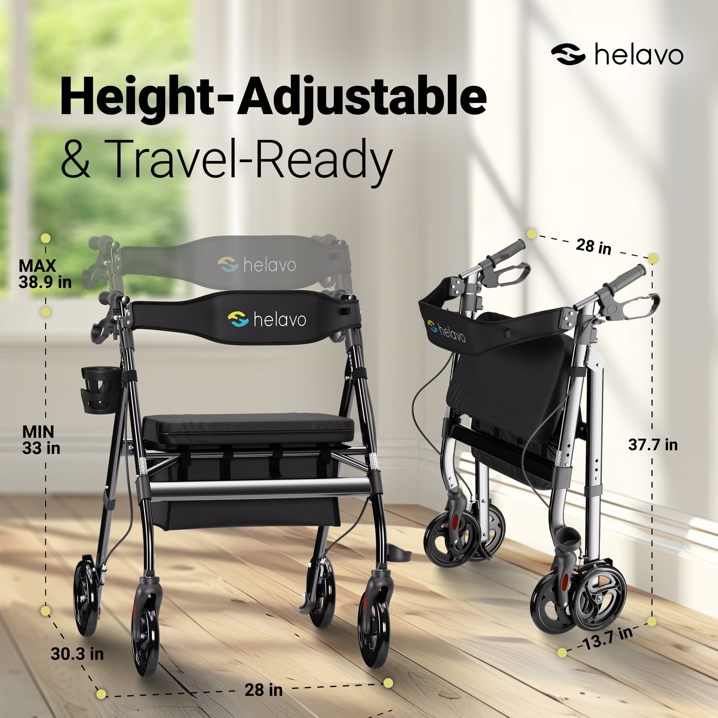 Heavy-duty rollator extra wide H1050 black