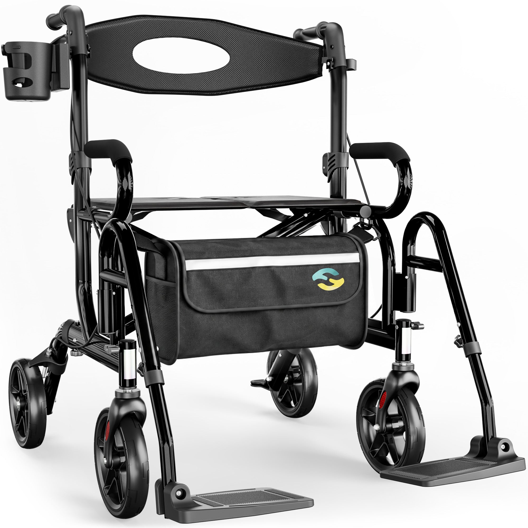 2 in 1 Walker Wheelchair Combo, Convertible to a Transport Chair (H1070)