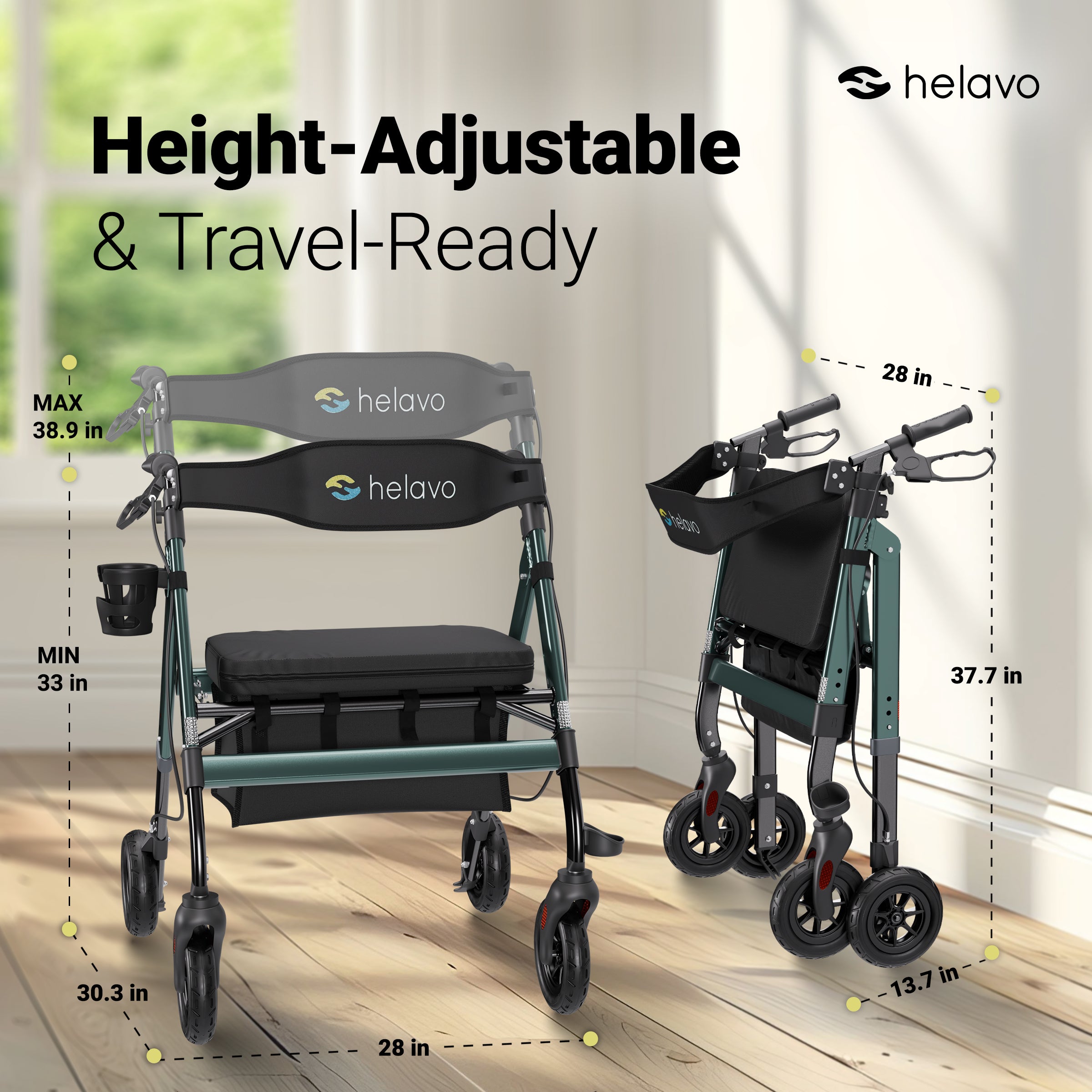 Extra Wide Bariatric Rollator Walker, 550 lbs Capacity (H1150)