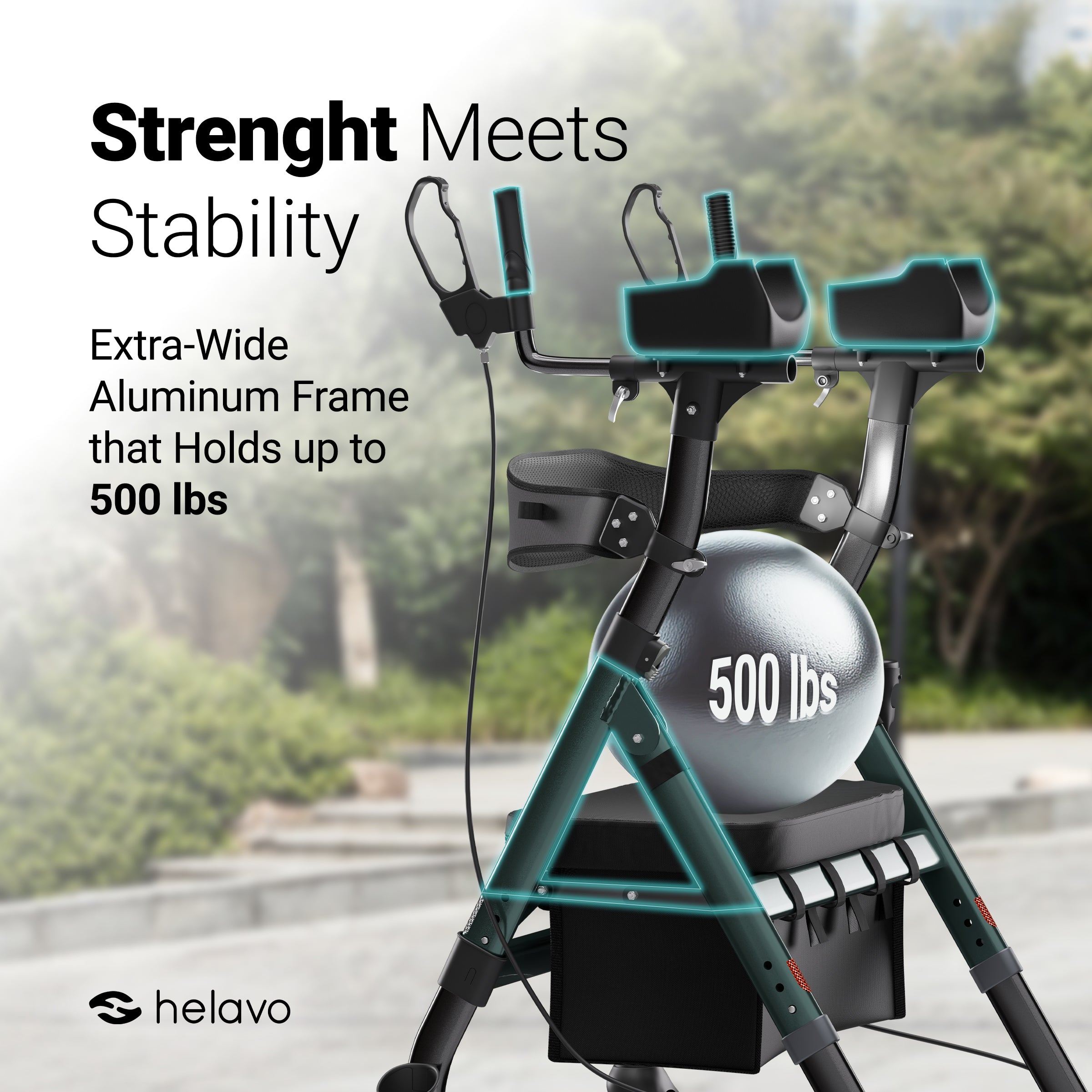 Extra wide heavy-duty Arthritis rollator with armrests H1360 Green