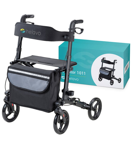 Foldable Premium Rollator - Black - Lightweight Aluminum - Maximum Mobility Indoors And Outdoors.