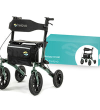 Helavo Foldable All Terrain Walker with Seat - Green - Outdoor Walker for Seniors with Large 12" Pneumatic Tires for Maximum Comfort on All Surfaces