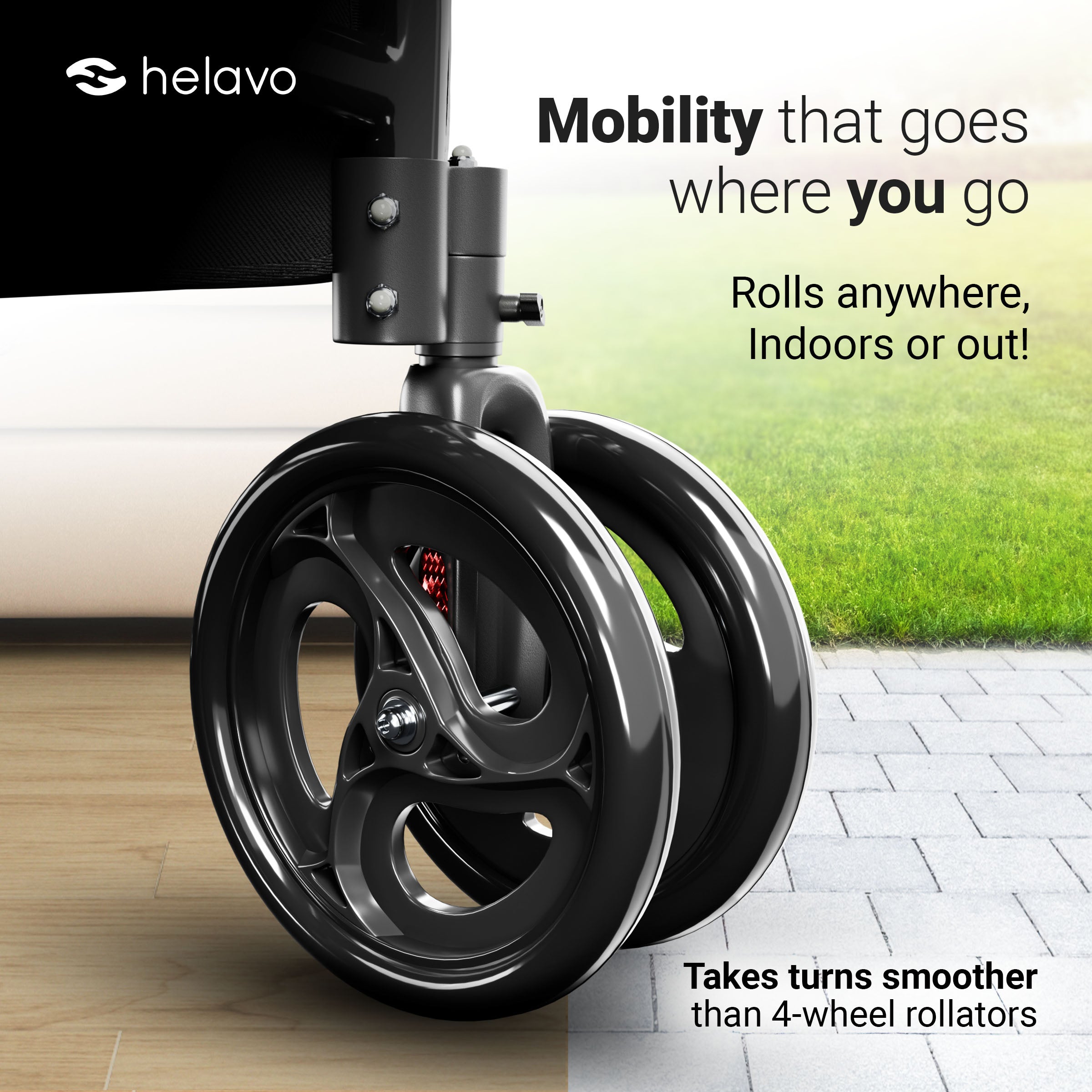 Narrow 3 Wheel Rollator with Double Front Wheels H1080 Black