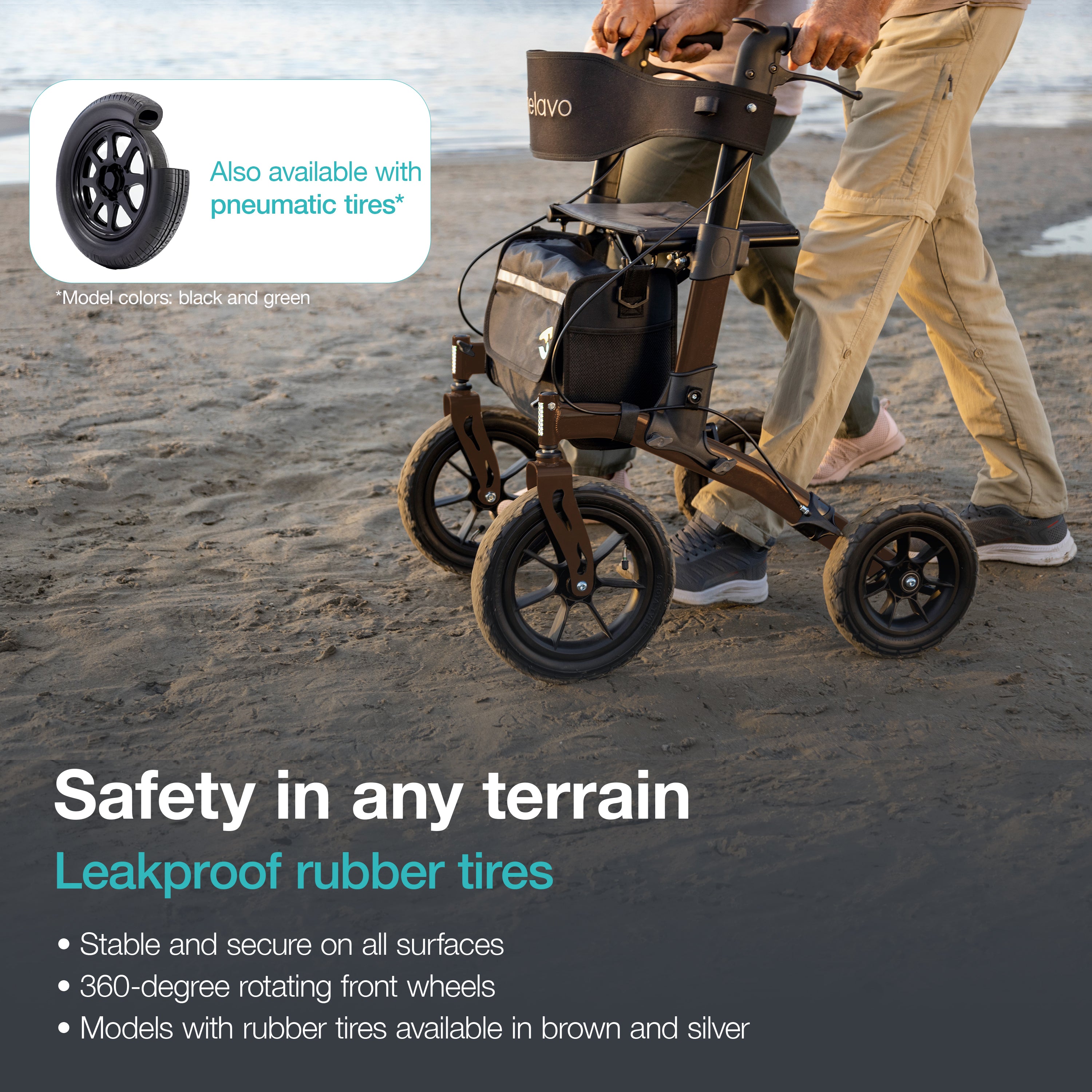 Outdoor Rollator with Puncture-Proof Solid Rubber Tires H1140 Series