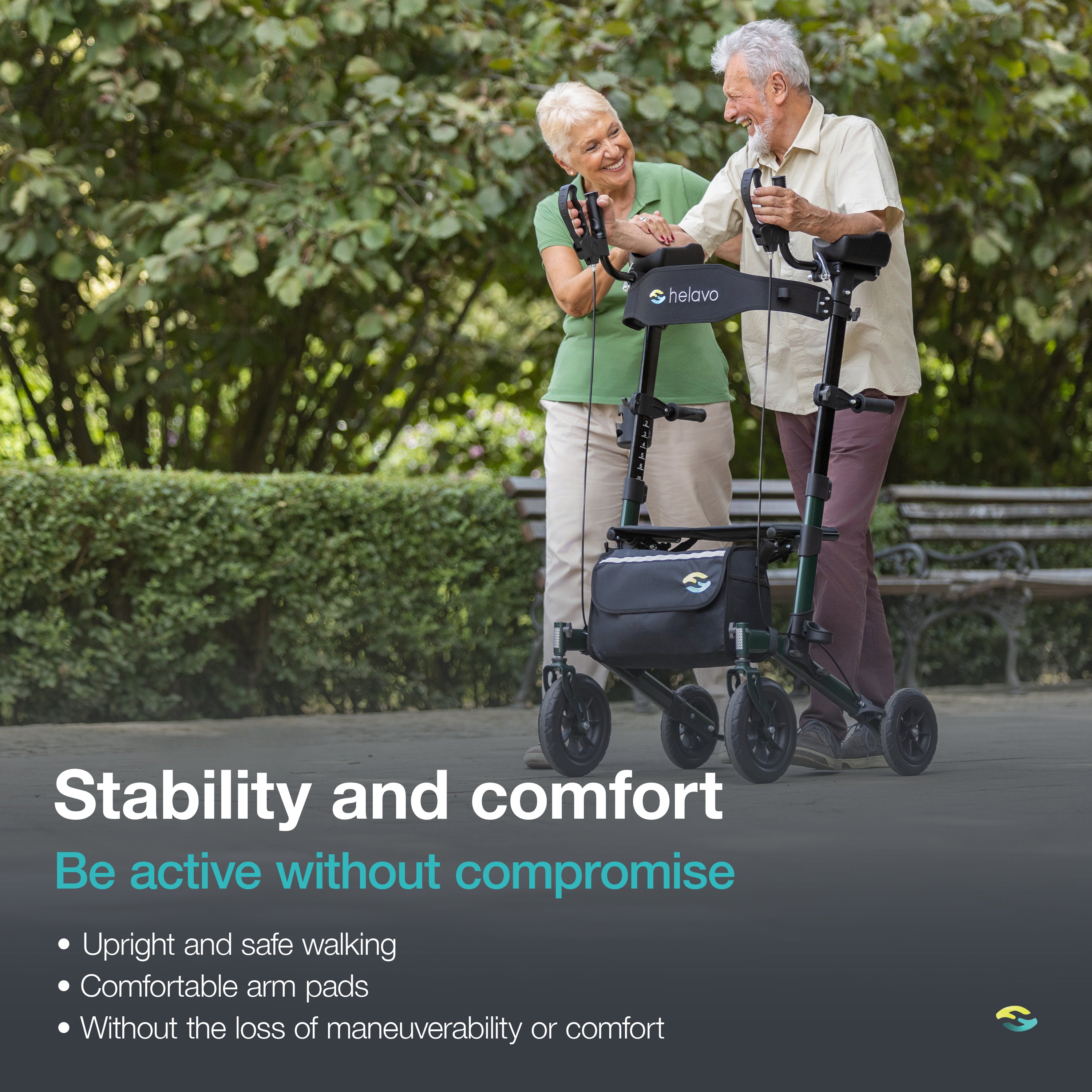 Outdoor Arthritis Rollator with Puncture-Proof Solid Rubber Tires H1160 Green