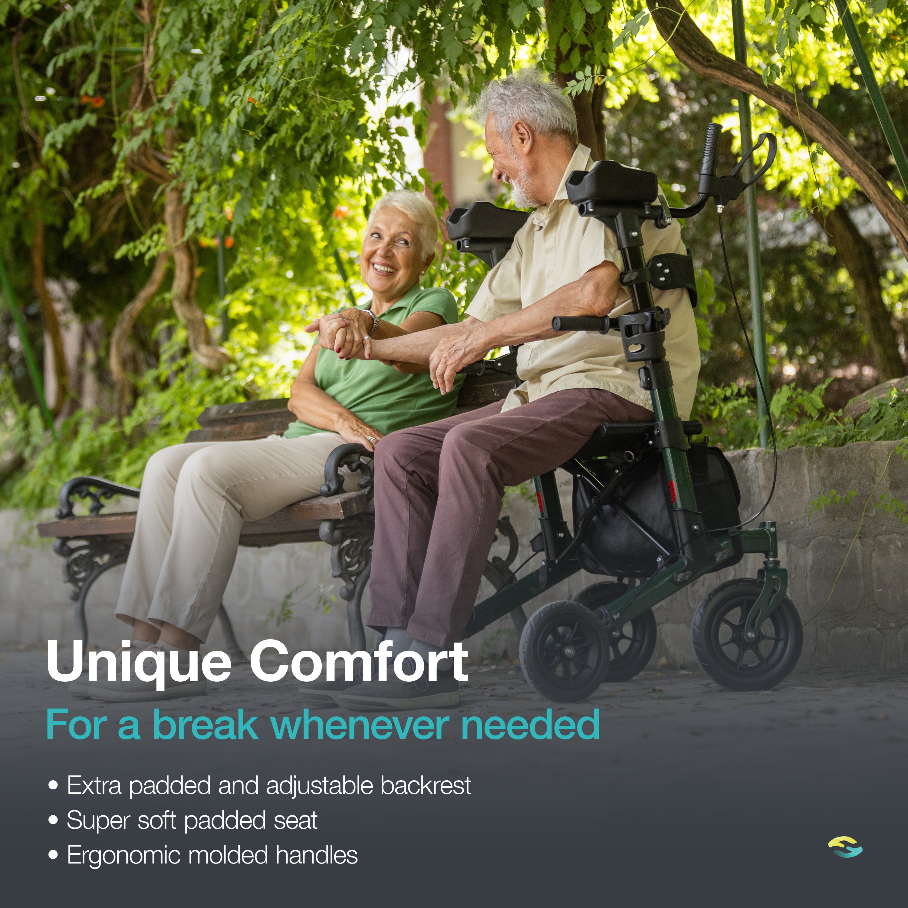 Outdoor Arthritis Rollator with Puncture-Proof Solid Rubber Tires H1160 Green