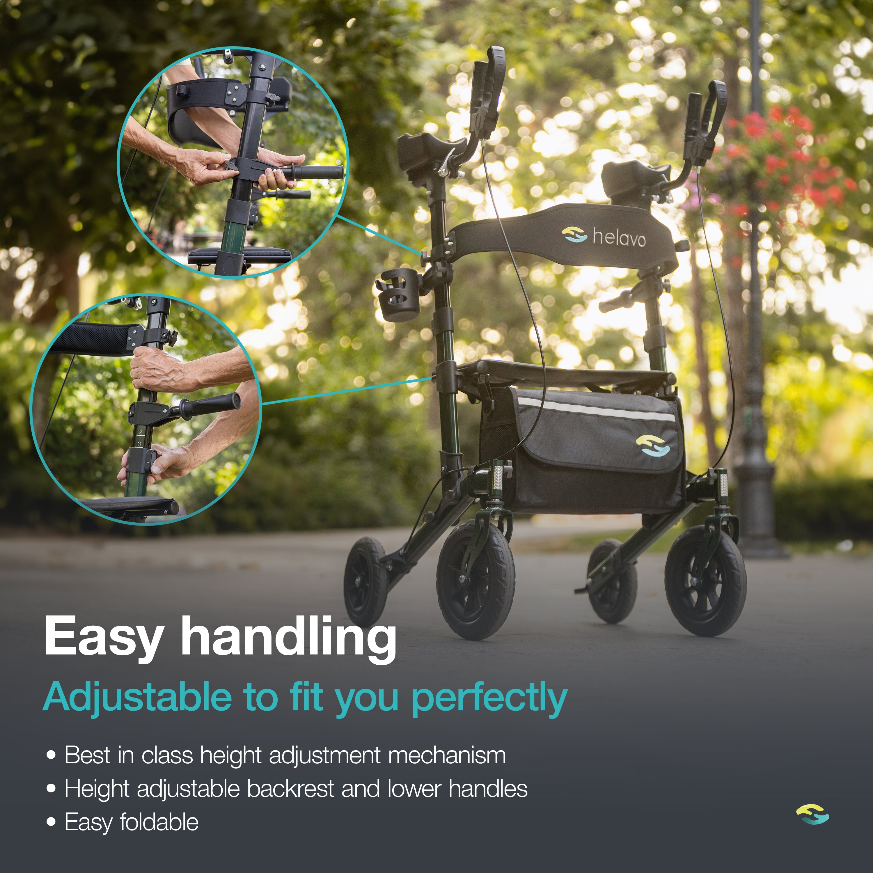 Outdoor Arthritis Rollator with Puncture-Proof Solid Rubber Tires H1160 Green