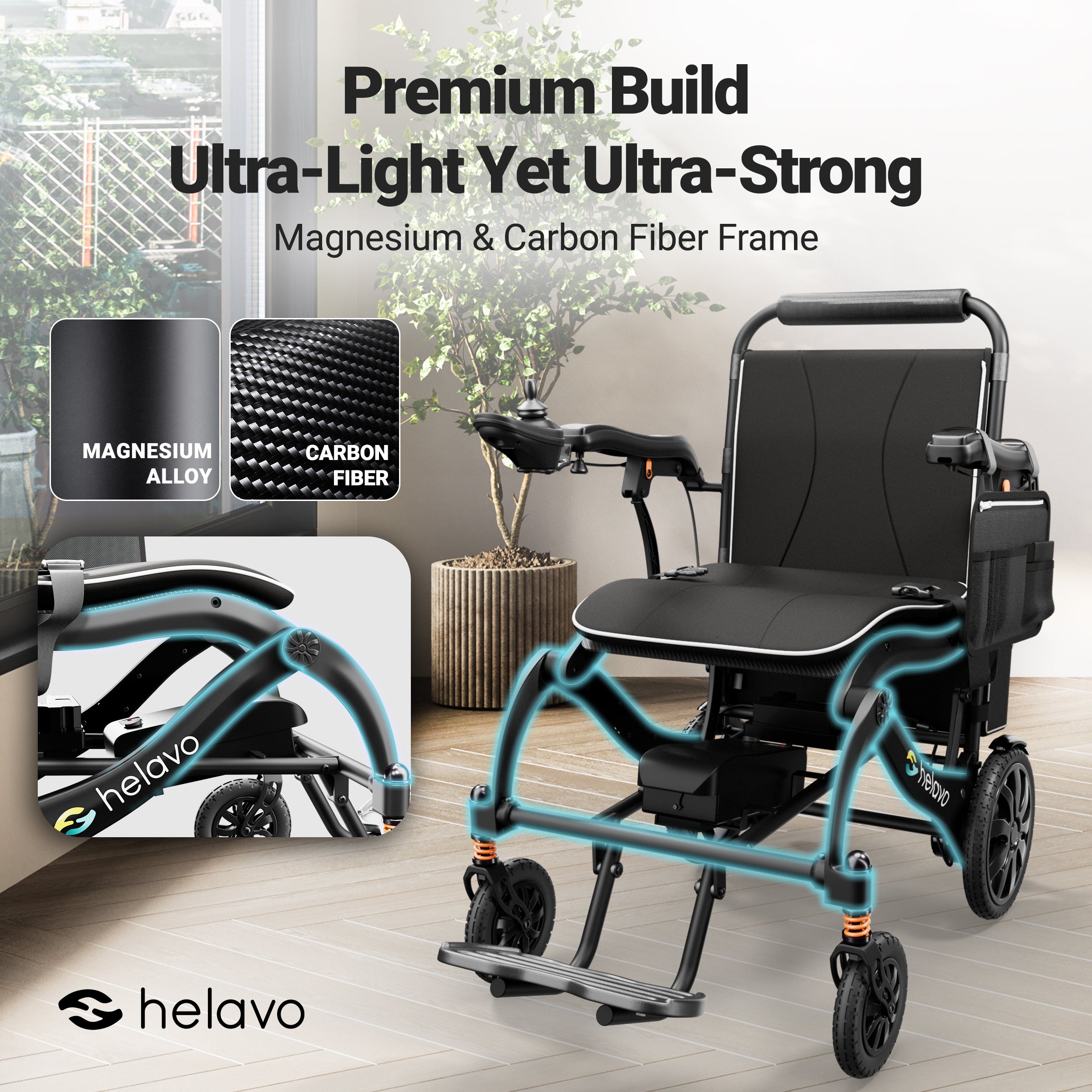 Ultralight Electric Wheelchair, Magnesium & Carbon Fiber Frame (H2320)