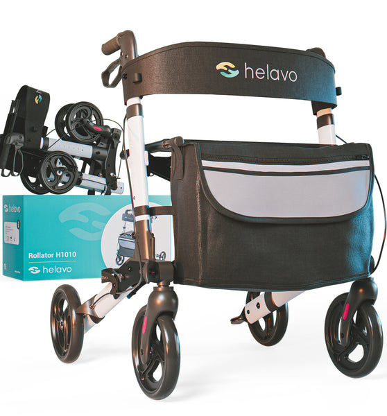 Foldable premium rollator - Silver - lightweight aluminum - maximum mobility indoors and outdoors.