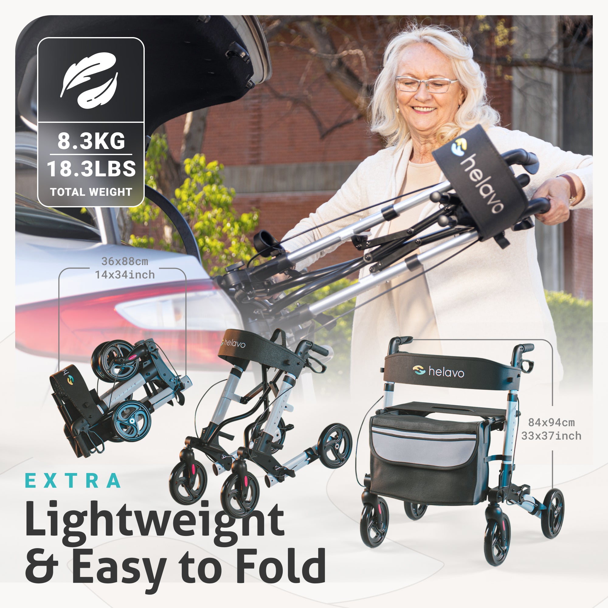 Foldable premium rollator - Silver - lightweight aluminum - maximum mo ...