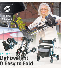 Foldable premium rollator - Silver - lightweight aluminum - maximum mobility indoors and outdoors.