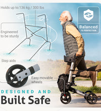 Foldable premium rollator - Silver - lightweight aluminum - maximum mobility indoors and outdoors.