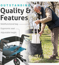 Foldable premium rollator - Silver - lightweight aluminum - maximum mobility indoors and outdoors.